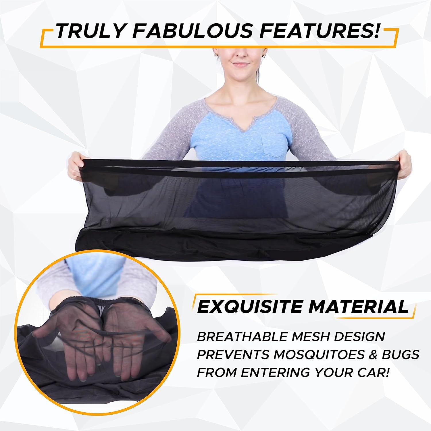 image:imageEcoNour Car Front Side Window Sun Shades Compatible for Toyota Tacoma 2 Pack Breathable Super Stretchy Mesh Sun Shade Heat Block UV Protection Car Window Screen Covers Mosquito Net CurtainsJeep Wrangler Rear