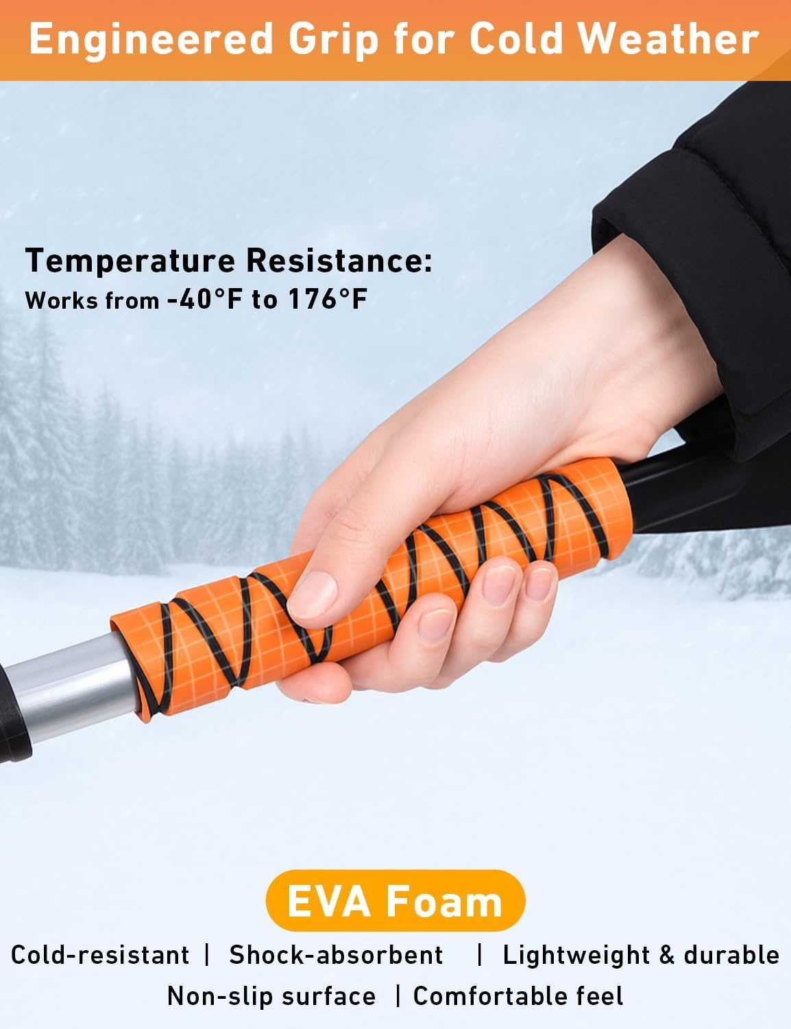 image:imageEcoNour 17 Snow Brush amp Ice Scraper for Car Windshield with Soft Foam GripOrange Red