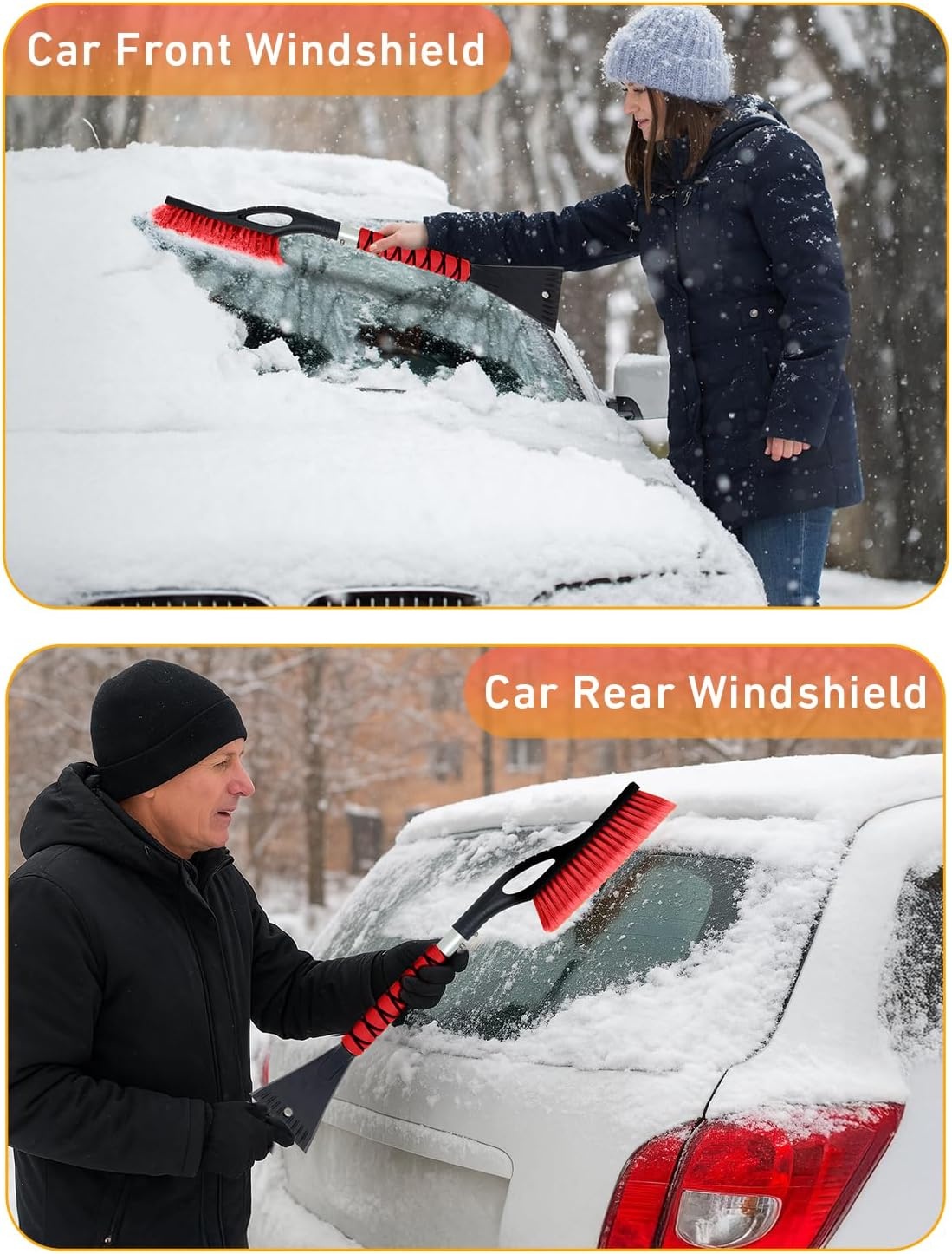 image:imageEcoNour 17 Snow Brush amp Ice Scraper for Car Windshield with Soft Foam GripOrange Red