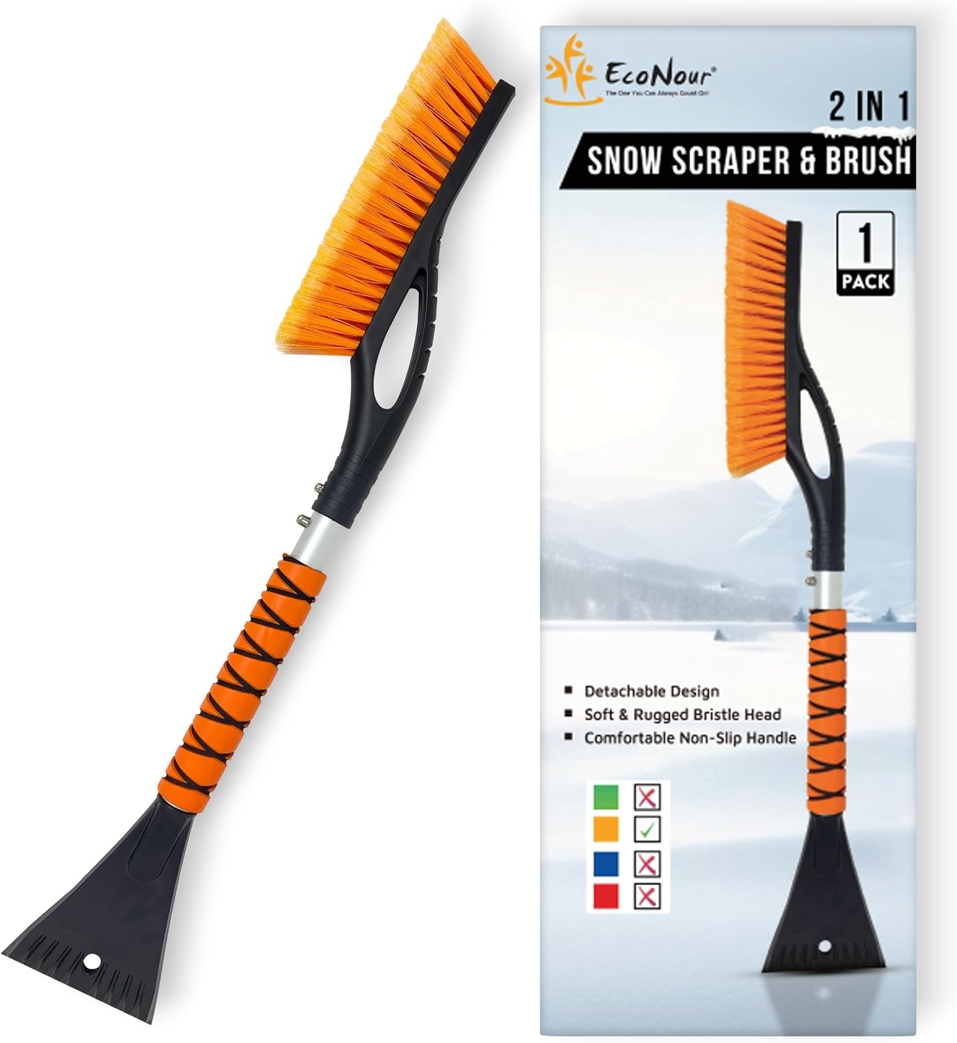 image:imageEcoNour 17 Snow Brush amp Ice Scraper for Car Windshield with Soft Foam GripOrange