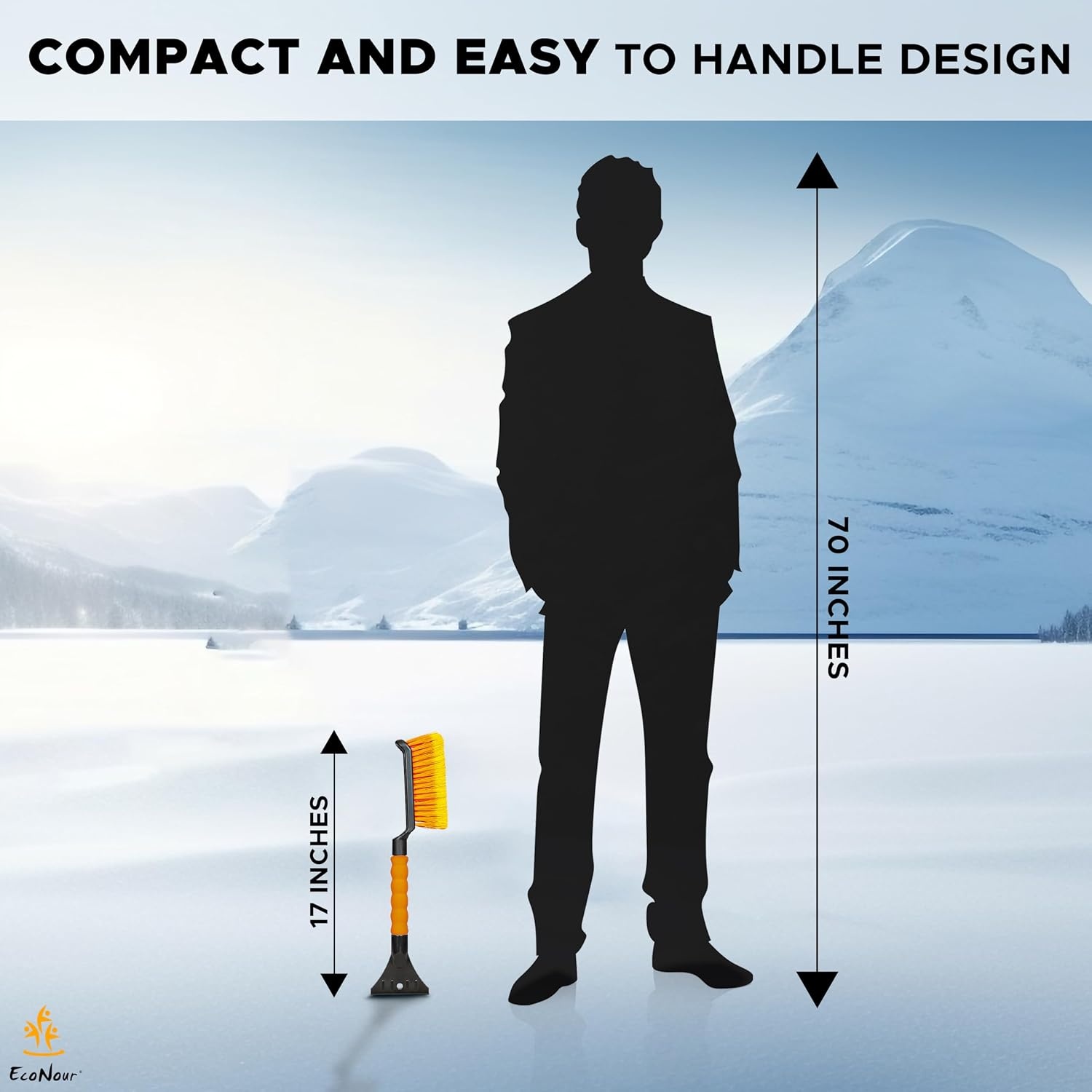 image:imageEcoNour 17 Snow Brush amp Ice Scraper for Car Windshield with Soft Foam GripOrange