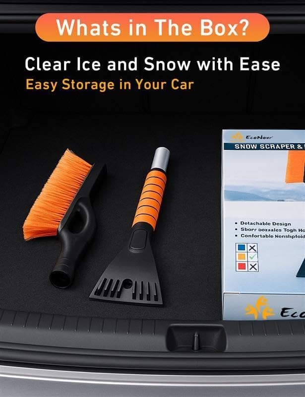 image:imageEcoNour 17 Snow Brush amp Ice Scraper for Car Windshield with Soft Foam GripOrange