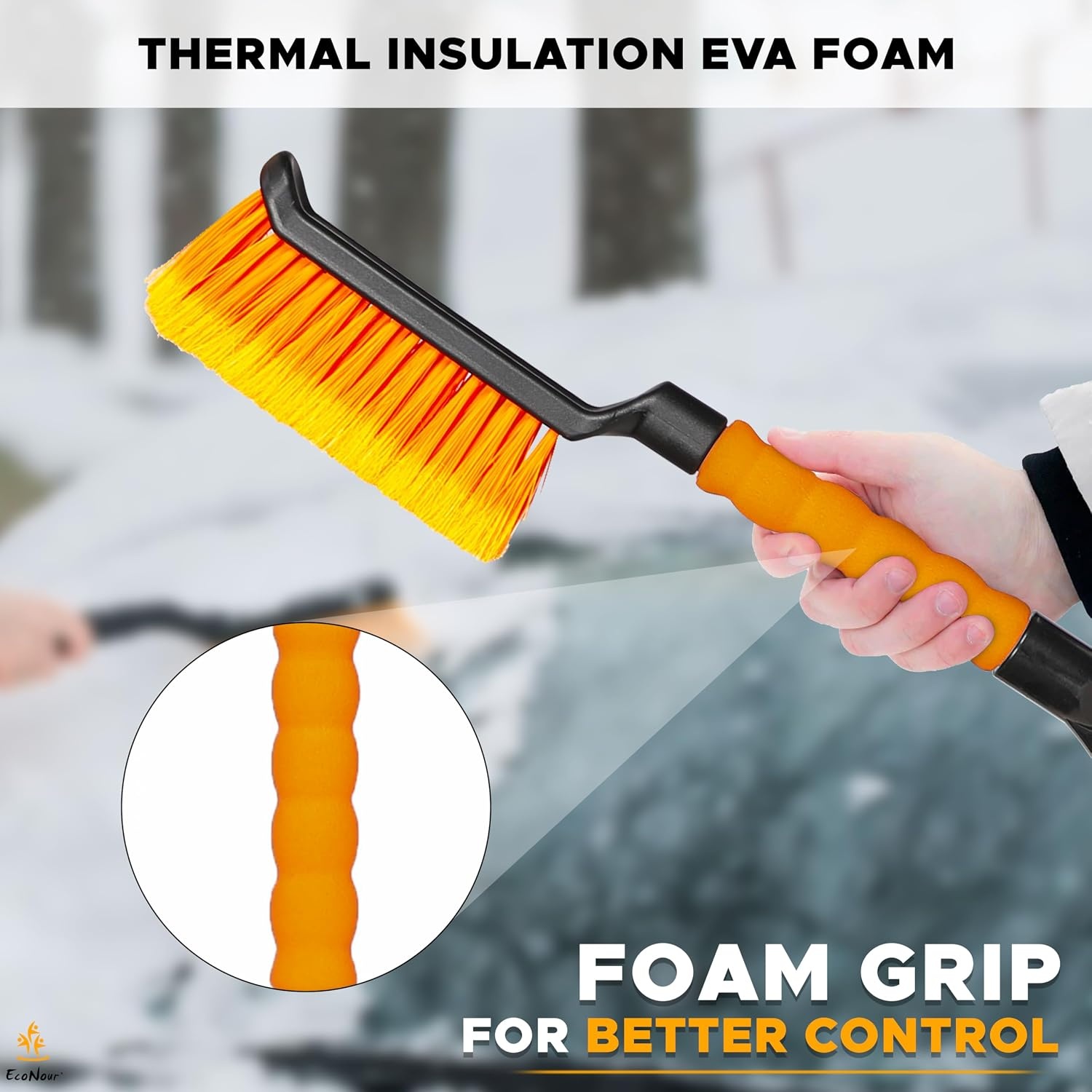 image:imageEcoNour 17 Snow Brush amp Ice Scraper for Car Windshield with Soft Foam GripOrange