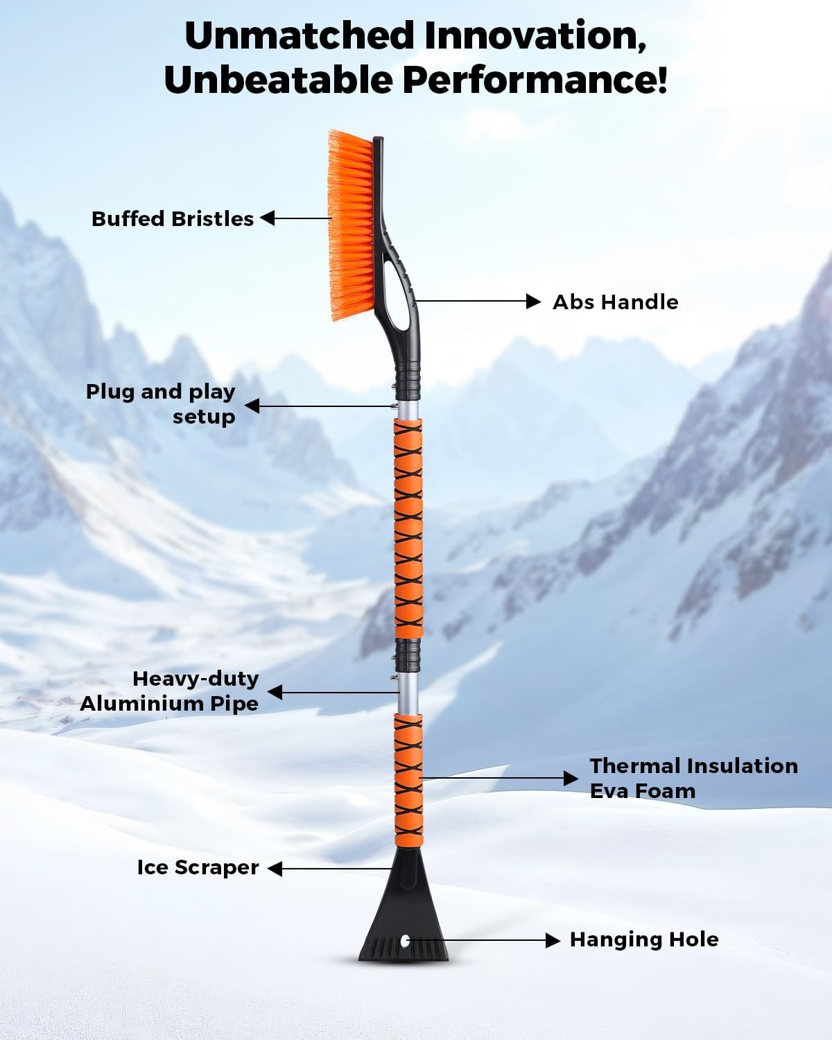 image:imageEcoNour 17 Snow Brush amp Ice Scraper for Car Windshield with Soft Foam GripOrange