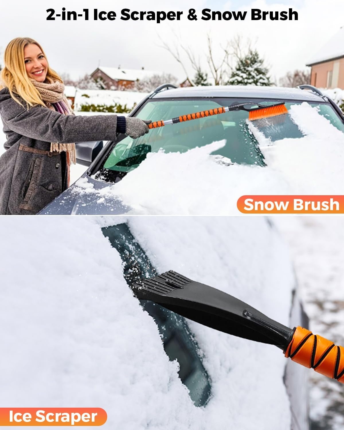 image:imageEcoNour 17 Snow Brush amp Ice Scraper for Car Windshield with Soft Foam GripOrange