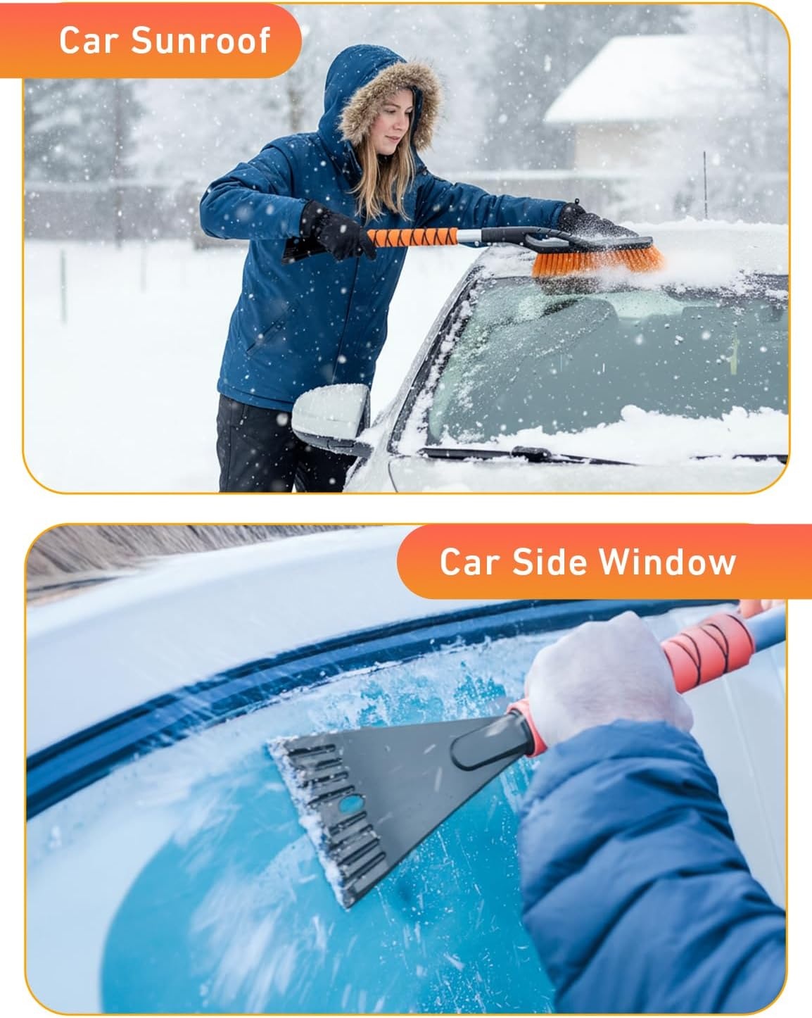 image:imageEcoNour 17 Snow Brush amp Ice Scraper for Car Windshield with Soft Foam GripOrange