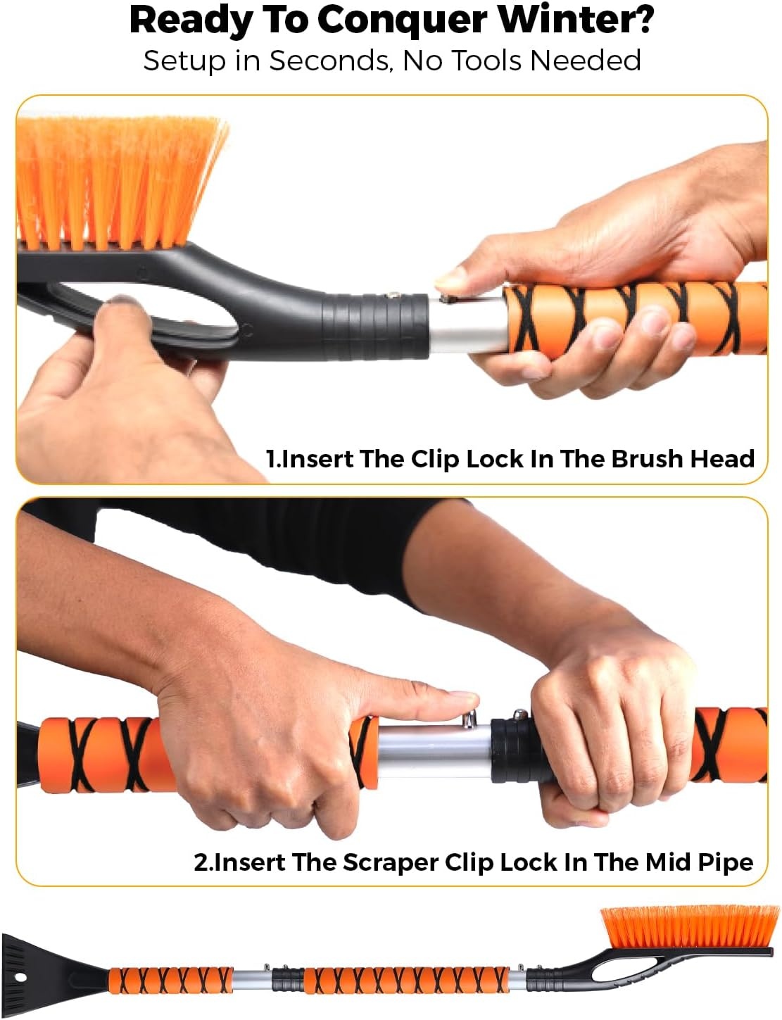 image:imageEcoNour 17 Snow Brush amp Ice Scraper for Car Windshield with Soft Foam GripOrange