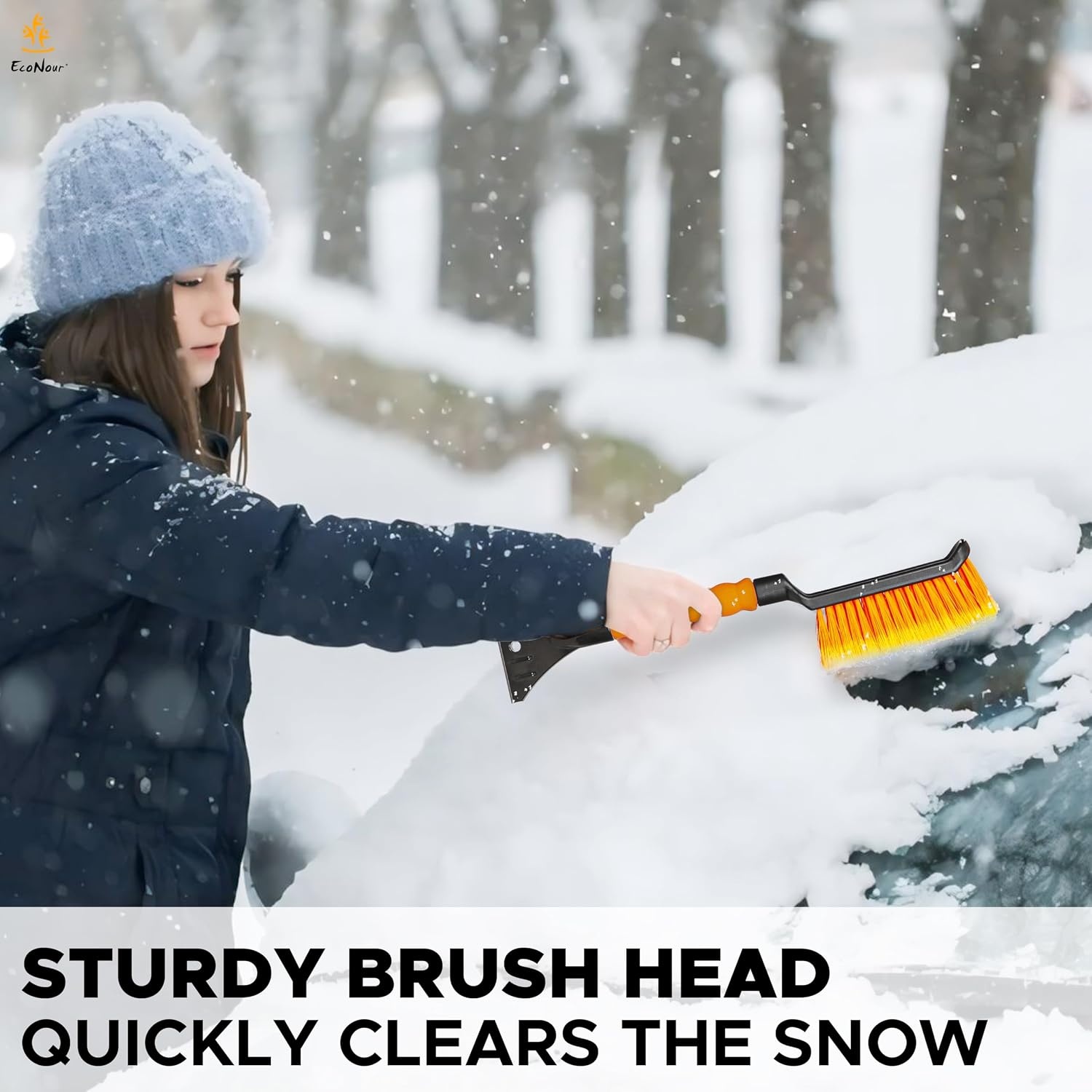 image:imageEcoNour 17 Snow Brush amp Ice Scraper for Car Windshield with Soft Foam GripOrange