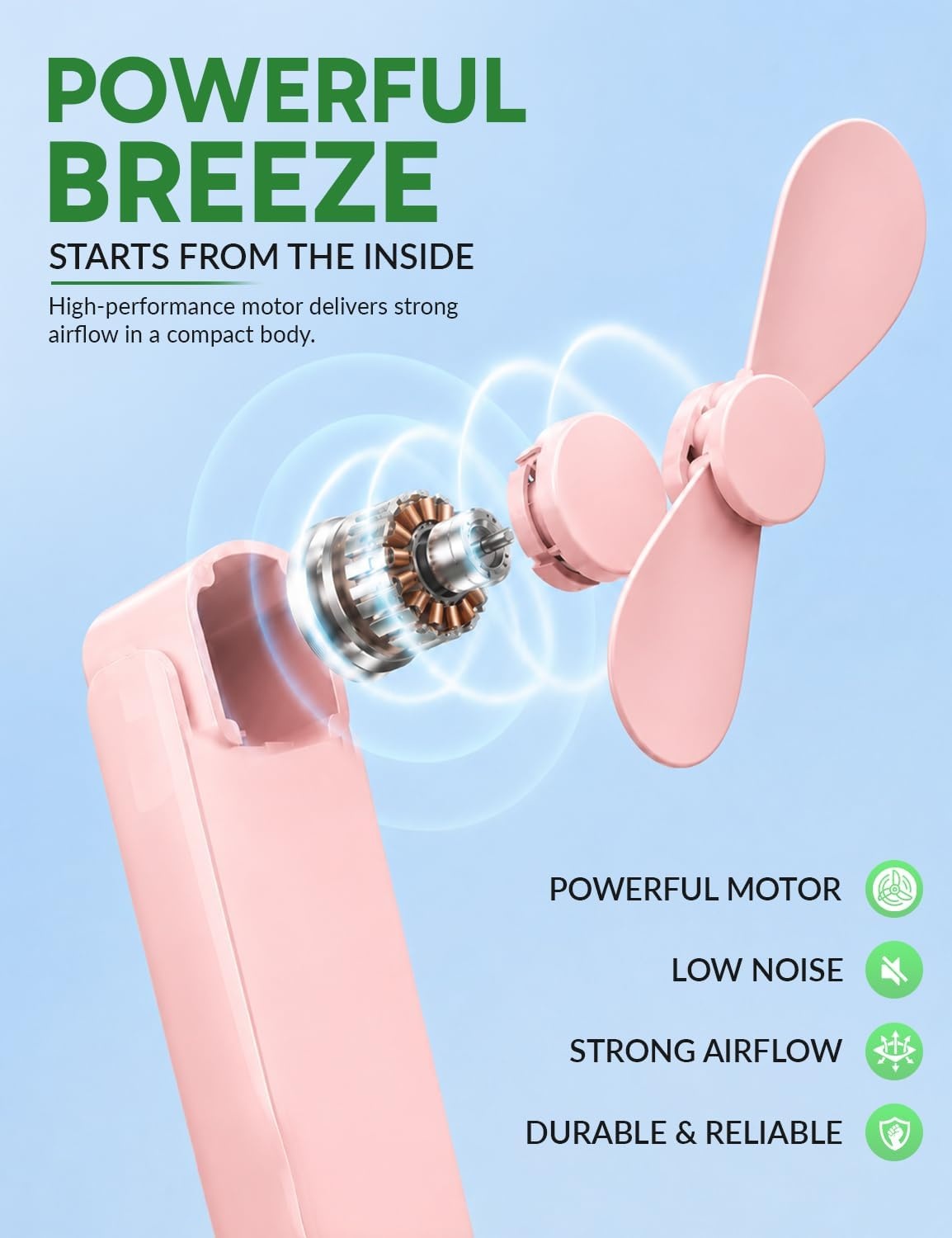 image:imageEcoNour Pocket Fan Pink Mini Handheld Personal Fan 3Speed Portable Cooling Fan for Travel Office amp OutdoorPink