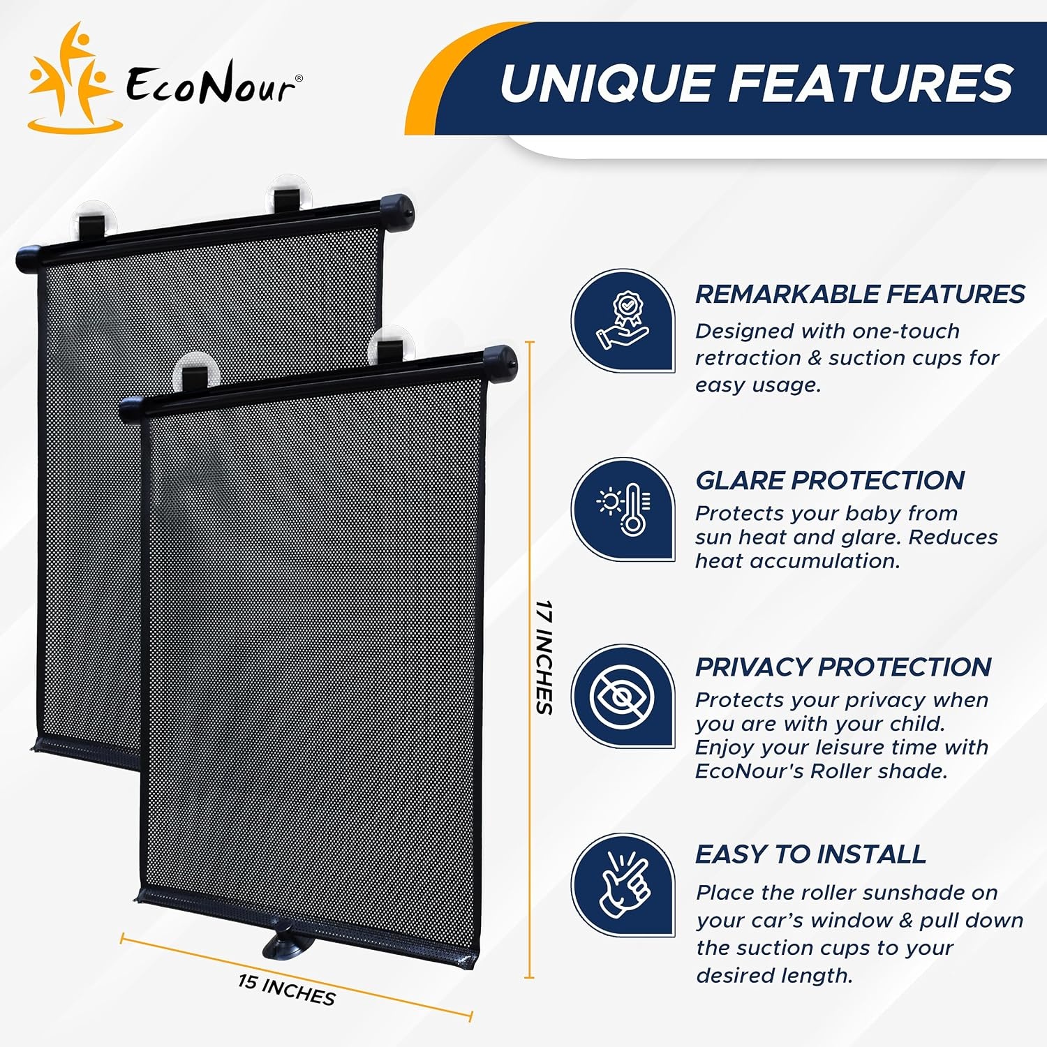 image:imageEcoNour 2 in 1 Car Steering Wheel Desk EcoNour Car Window Shades for Baby 2 Pack Upgraded Steering Wheel Tray for Laptop Car Mount with Pen Holder Car Shades for Side Window