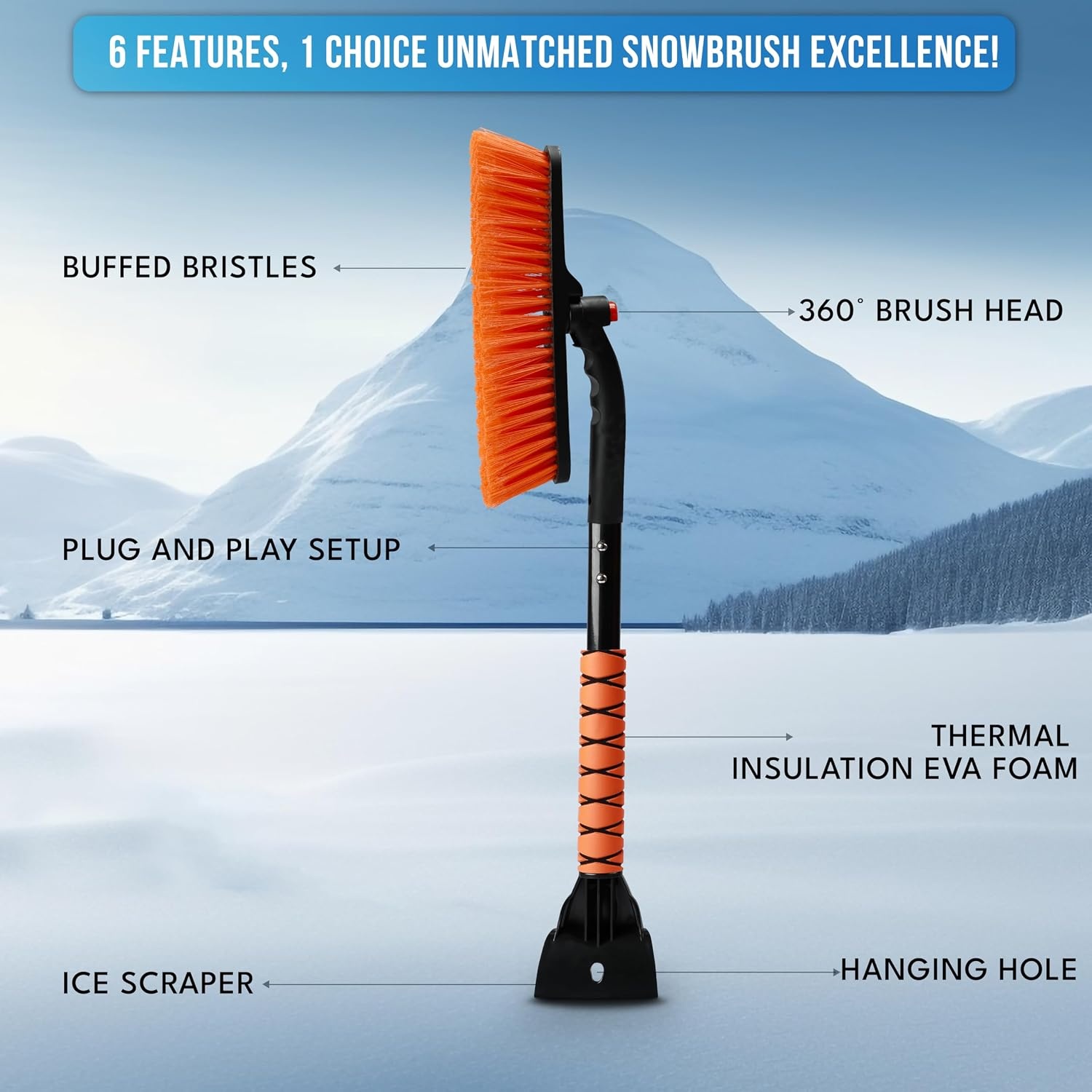image:imageEcoNour 3in1 Snow Brush amp Ice Scraper Windshield Cover Combo 360 Rotatable Aluminum Brush with Foam Grip amp HeavyDuty 600D Oxford Frost Cover Winter Car Accessories for Cars SUVs Trucks