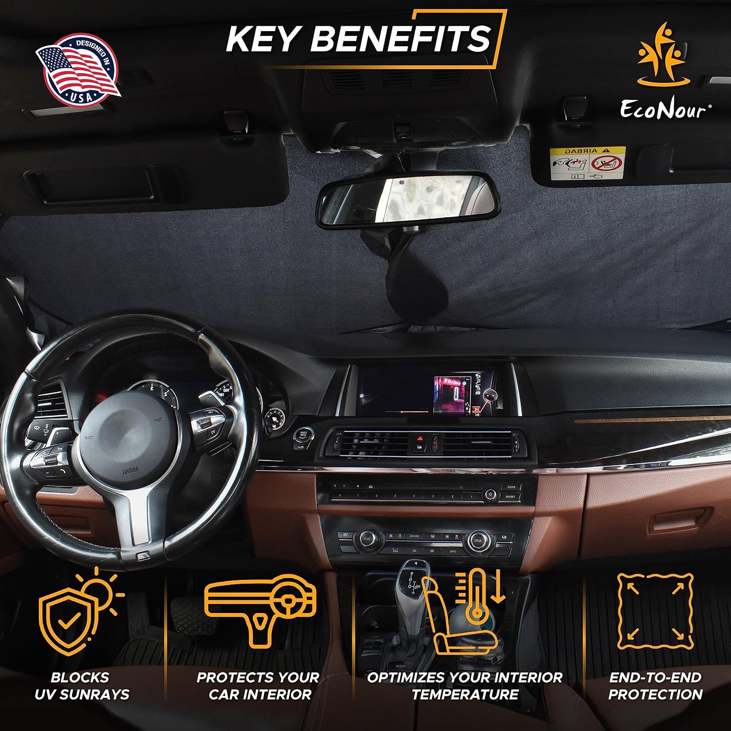 image:imageEcoNour Car Windshield Sun Shade Side Window Sun Shade 2 Pack Retractable Roller Sunshade Car Interior Accessories for Sun Heat amp Privacy Blackout
