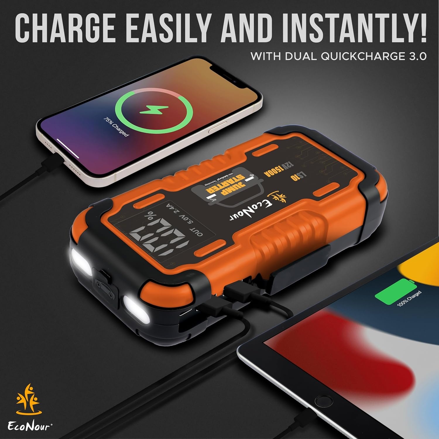 image:imageEcoNour Windshield Cover for Ice and Snow LS10 Car Battery Jump Starter 1500A Battery Jumper Starter