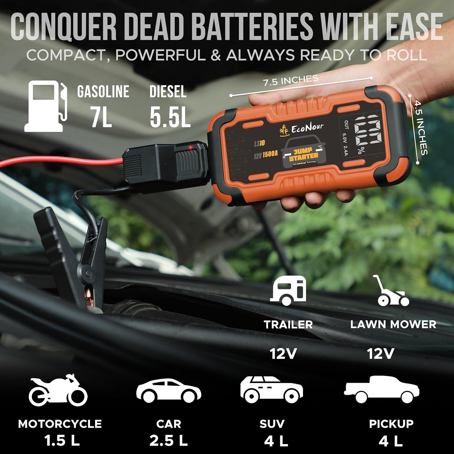 image:imageEcoNour Windshield Cover for Ice and Snow LS10 Car Battery Jump Starter 1500A Battery Jumper Starter