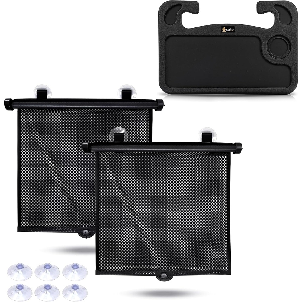 image:imageEcoNour 2 in 1 Car Steering Wheel Desk EcoNour Car Window Shades for Baby 2 Pack Upgraded Steering Wheel Tray for Laptop Car Mount with Pen Holder Car Shades for Side Window