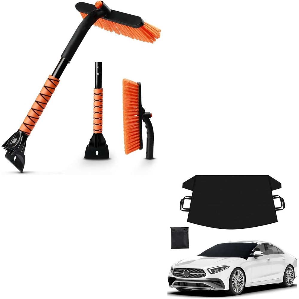image:imageEcoNour 3in1 Snow Brush amp Ice Scraper Windshield Cover Combo 360 Rotatable Aluminum Brush with Foam Grip amp HeavyDuty 600D Oxford Frost Cover Winter Car Accessories for Cars SUVs Trucks