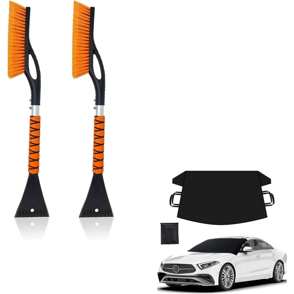 image:imageEcoNour Car Snow Brush amp Windshield Cover Bundle Includes 27 Aluminum Snow Brush with Ice Scraper 2 Pack amp HeavyDuty 600D Oxford Frost Cover Winter Car Accessories for Snow amp Ice Protection