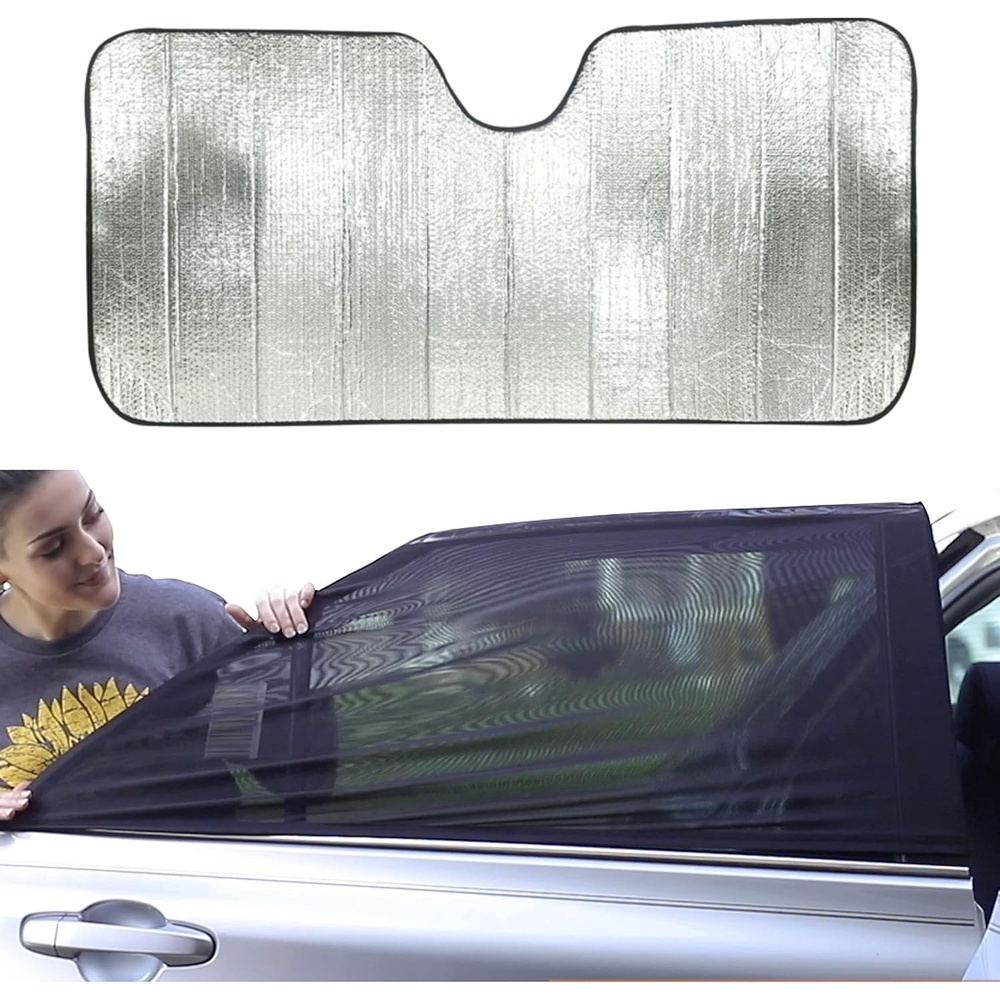 image:imageEcoNour Car Window Screens Accordion Car Windshield Sunshade Large 28x58 inches Offers Complete Sun Protection and Privacy Blackout