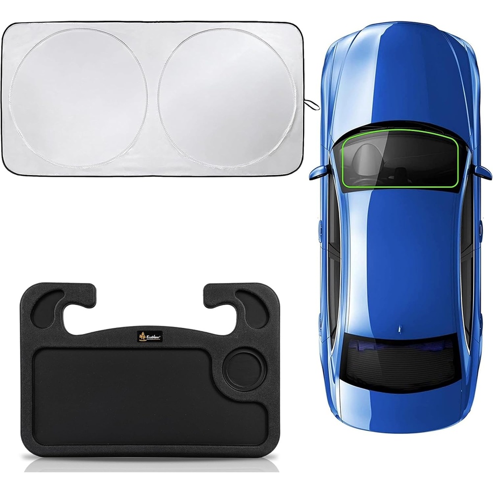 image:imageEcoNour Car Windshield Sun Shade Medium Plus 64x34 Car Steering Wheel Desk Complete Sun Protection Multipurpose Travel Car Accessories