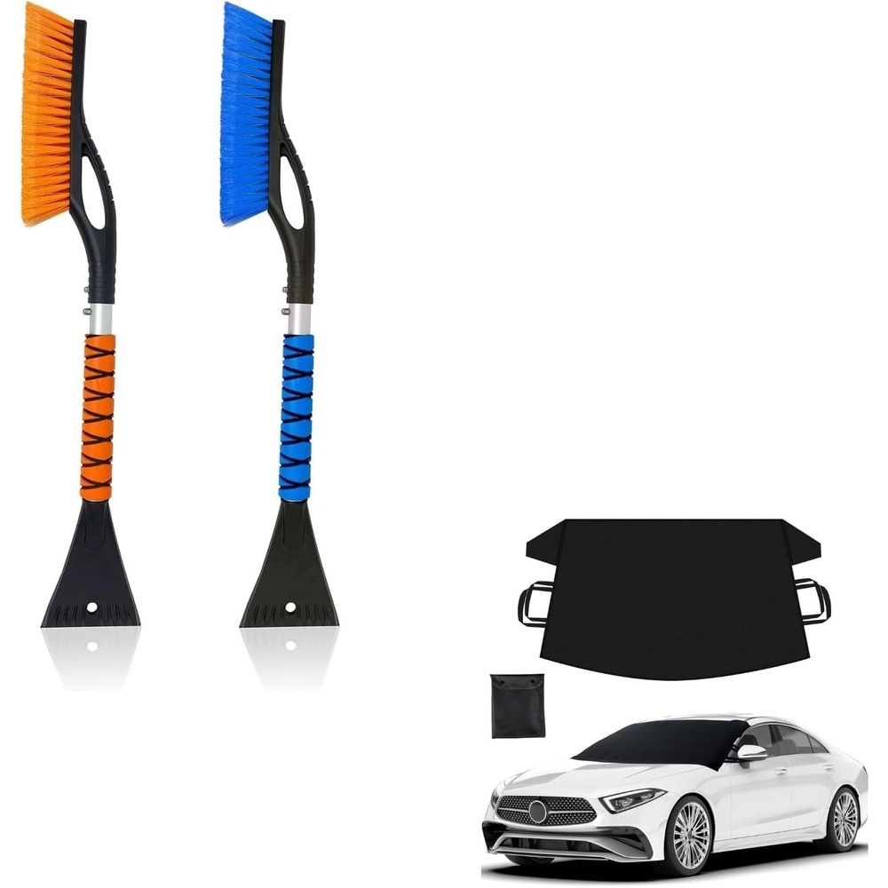 image:imageEcoNour Winter Car Care Bundle 27 Car Snow Brush amp Ice Scraper 2 Pack Windshield Cover for Ice and Snow Heavy Duty 600D Oxford Fabric Complete Winter Protection Kit for Cars SUVs amp Trucks