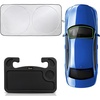 EcoNour Car Windshield Sun Shade (Medium Plus 64”x34”) + Car Steering Wheel Desk | Complete Sun Protection | Multipurpose Travel Car Accessories