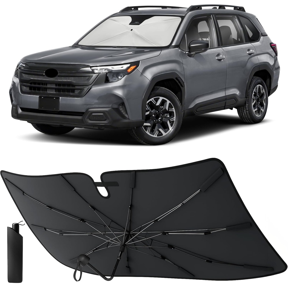 image:imageEcoNour Umbrella Windshield Sun Shade Compatible for Subaru Forester 2025 2026  Foldable Front Window Sunshade Sun Visor Cover  UV Blocker Heat Shield Car Accessories  Interior Windshield Cover